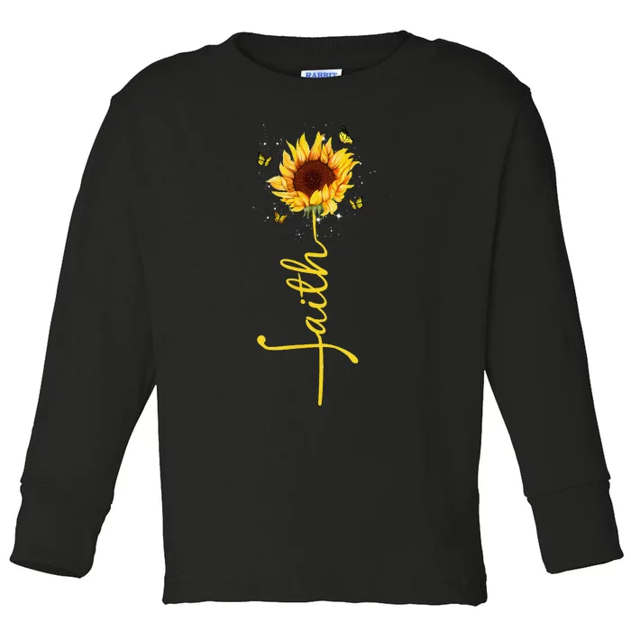 Faith Cross Sunflower Butterflies Flowers Christians Flora Toddler Long Sleeve Shirt