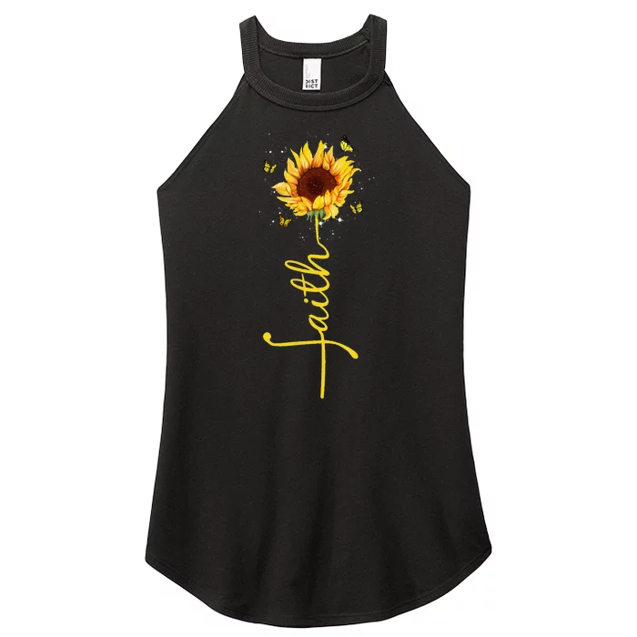 Faith Cross Sunflower Butterflies Flowers Christians Flora Women’s Perfect Tri Rocker Tank