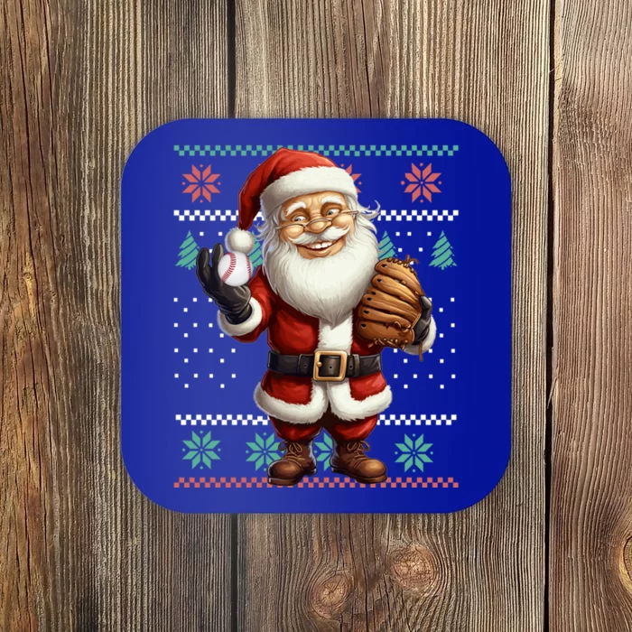 Funny Christmas Santa Claus With Baseball Glove Great Gift Coaster