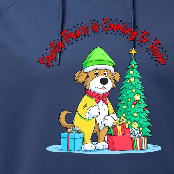 Funny Christmas Santa Paws Dog Lover Funny Gift Performance Fleece Hoodie