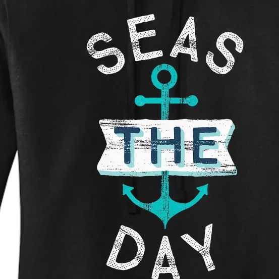 Funny Cruise Saying Seas Day Teal Nautical Anchor Gift Women's Pullover Hoodie