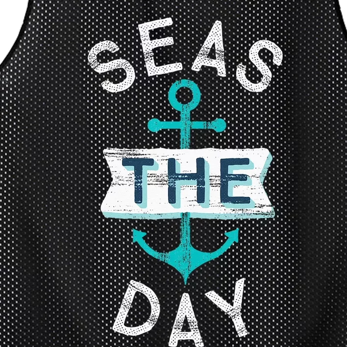 Funny Cruise Saying Seas Day Teal Nautical Anchor Gift Mesh Reversible Basketball Jersey Tank