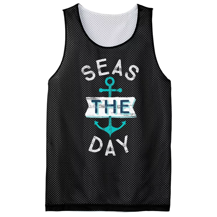 Funny Cruise Saying Seas Day Teal Nautical Anchor Gift Mesh Reversible Basketball Jersey Tank