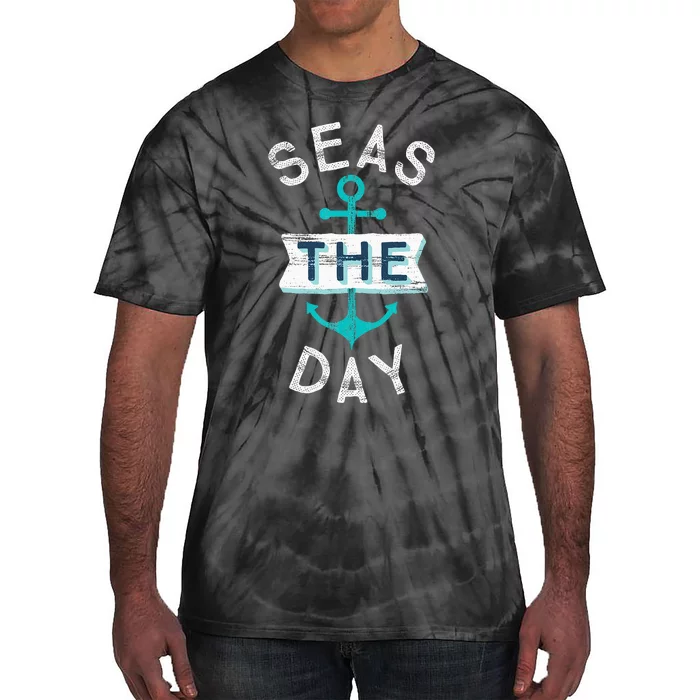 Funny Cruise Saying Seas Day Teal Nautical Anchor Gift Tie-Dye T-Shirt