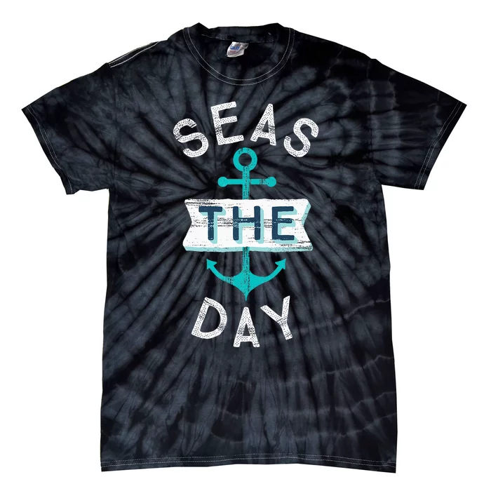 Funny Cruise Saying Seas Day Teal Nautical Anchor Gift Tie-Dye T-Shirt