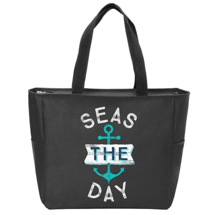 Funny Cruise Saying Seas Day Teal Nautical Anchor Gift Zip Tote Bag