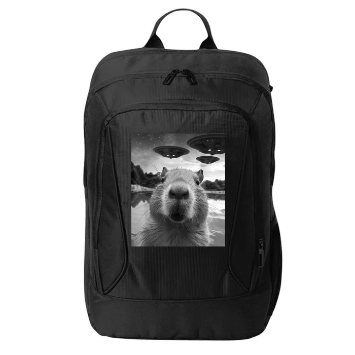 Funny Capybara Selfie With Ufos Weird City Backpack