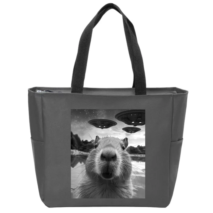 Funny Capybara Selfie With Ufos Weird Zip Tote Bag