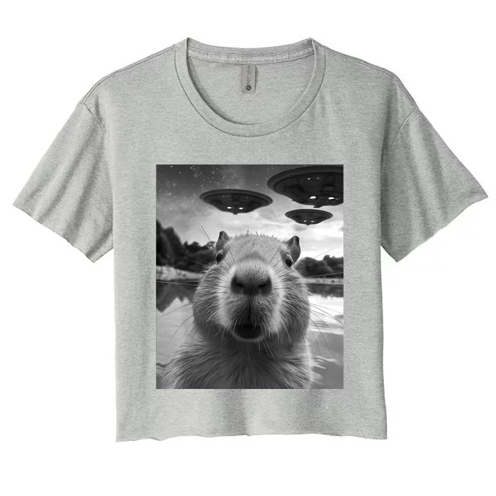 Funny Capybara Selfie With Ufos Weird Women's Crop Top Tee