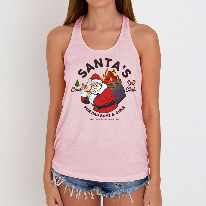 Funny Christmas Santa's Coal Club For Bad Boys And Girls Women's Knotted Racerback Tank