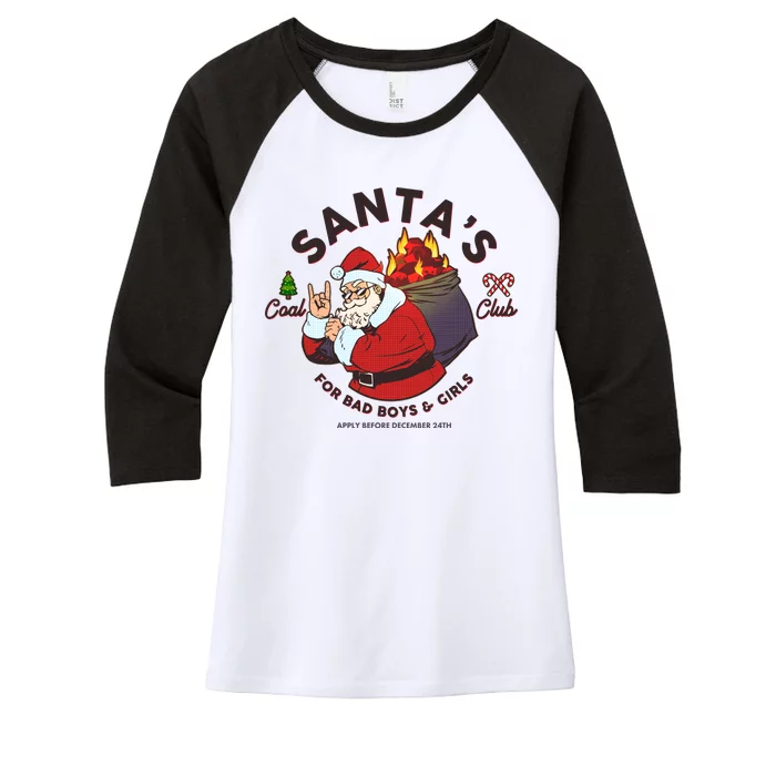 Funny Christmas Santa's Coal Club For Bad Boys And Girls Women's Tri-Blend 3/4-Sleeve Raglan Shirt