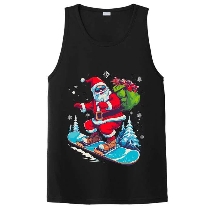 Funny Christmas Snow Ski Santa Snowboarding Snowboard Lover Gift Performance Tank