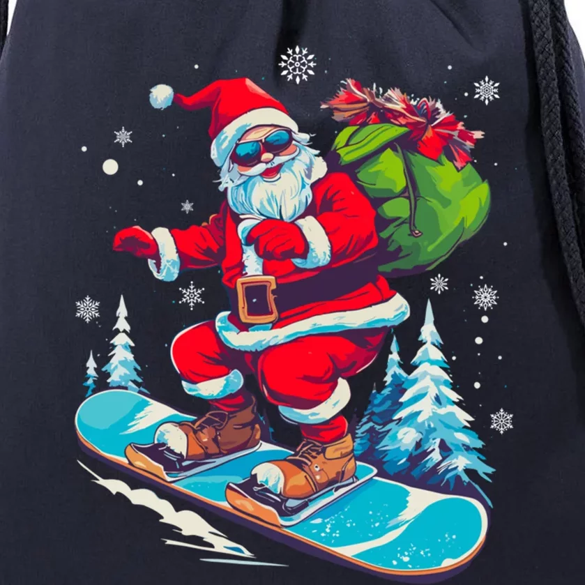 Funny Christmas Snow Ski Santa Snowboarding Snowboard Lover Gift Drawstring Bag