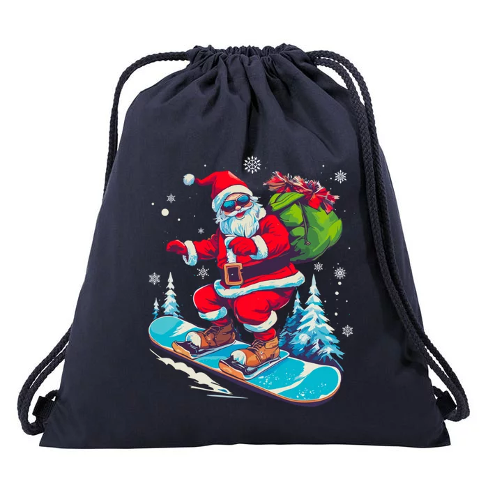 Funny Christmas Snow Ski Santa Snowboarding Snowboard Lover Gift Drawstring Bag