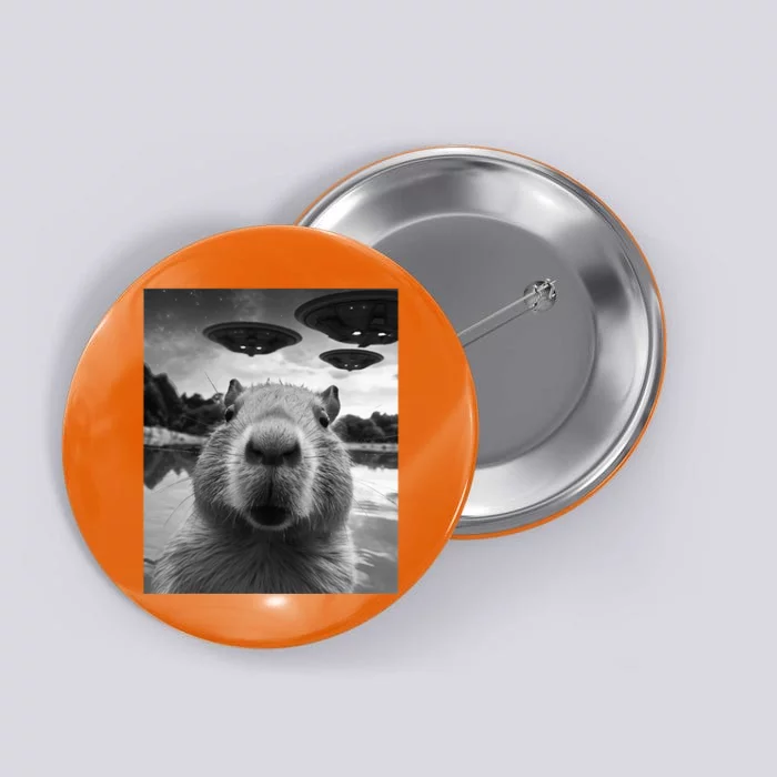 Funny Capybara Selfie with UFOs Weird Button