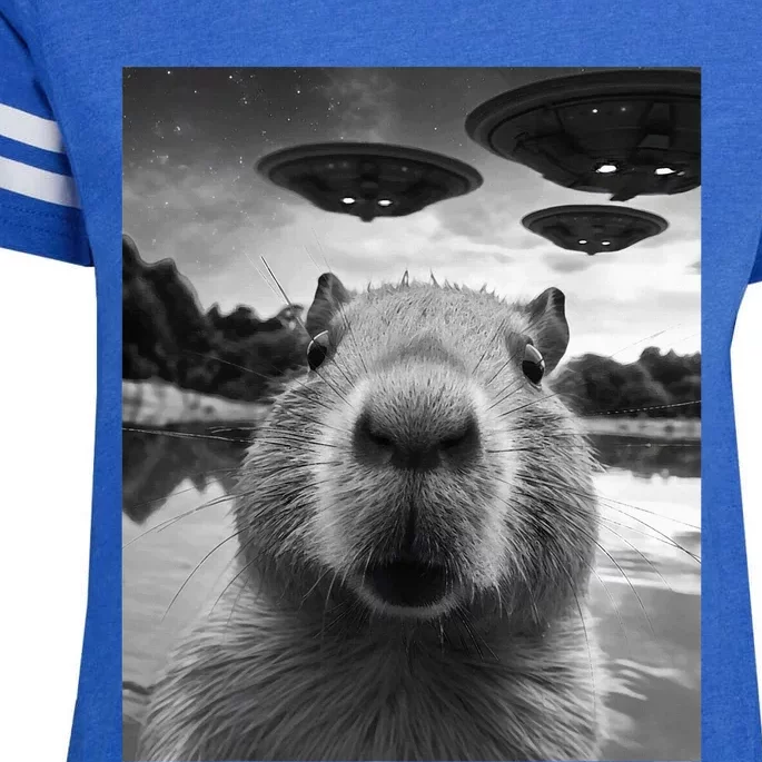 Funny Capybara Selfie with UFOs Weird Enza Ladies Jersey Football T-Shirt