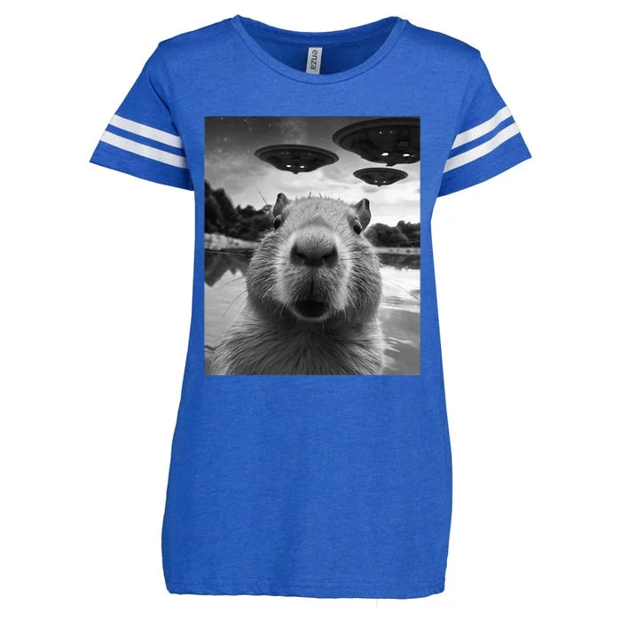 Funny Capybara Selfie with UFOs Weird Enza Ladies Jersey Football T-Shirt