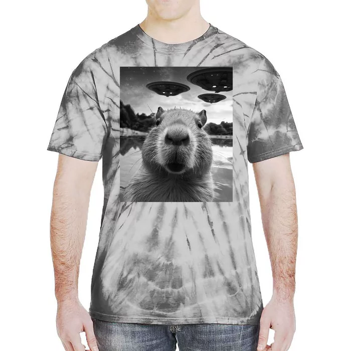 Funny Capybara Selfie with UFOs Weird Tie-Dye T-Shirt