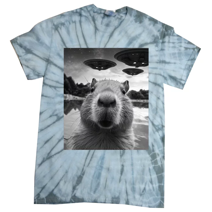 Funny Capybara Selfie with UFOs Weird Tie-Dye T-Shirt