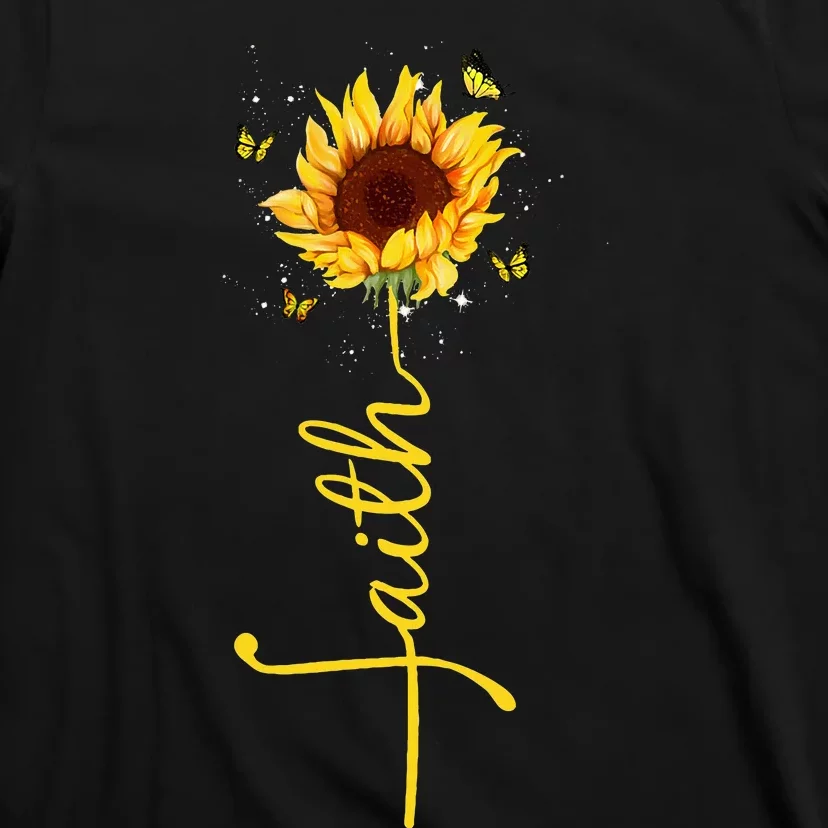 Faith Cross Sunflower Butterflies Flowers Christians Flora T-Shirt