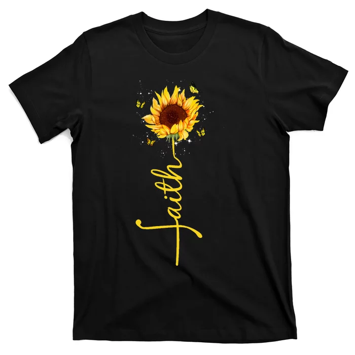 Faith Cross Sunflower Butterflies Flowers Christians Flora T-Shirt