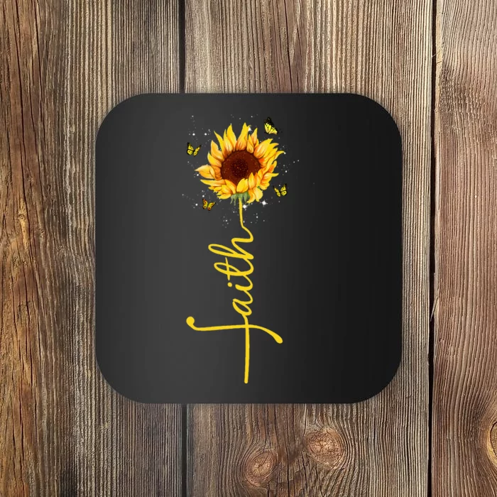 Faith Cross Sunflower Butterflies Flowers Christians Flora Coaster