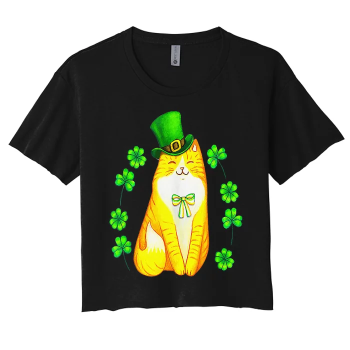 Funny Cat St Patrick's Day Green Saint Patty Womens Women's Crop Top Tee