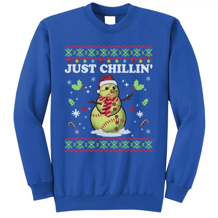 Funny Chillin Snow Softball Ball Ugly Christmas Sweater Cool Gift Tall Sweatshirt