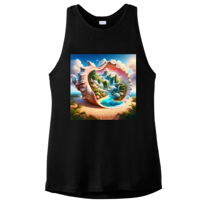 Fantasy Cute Seashell Hidden Landscape Ladies Tri-Blend Wicking Tank