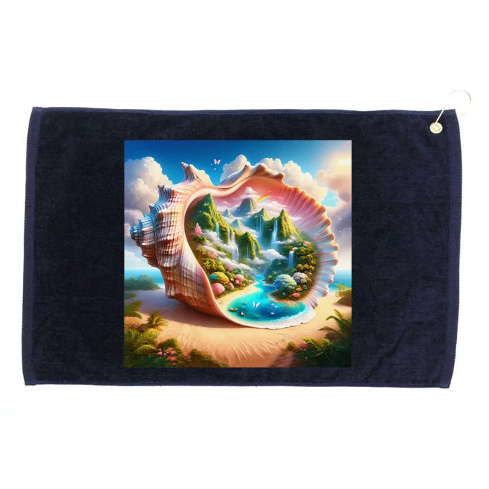 Fantasy Cute Seashell Hidden Landscape Grommeted Golf Towel