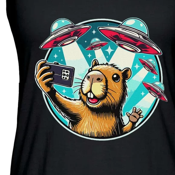 Funny Capybara Selfie With Ufos Ladies Essential Flowy Tank