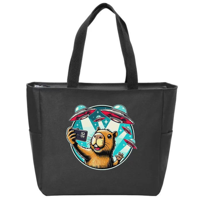 Funny Capybara Selfie With Ufos Zip Tote Bag