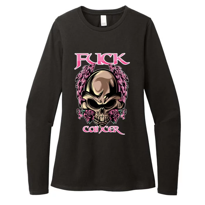 Fuck Cancer Skull And Roses Cancer Survivor Gift Womens CVC Long Sleeve Shirt