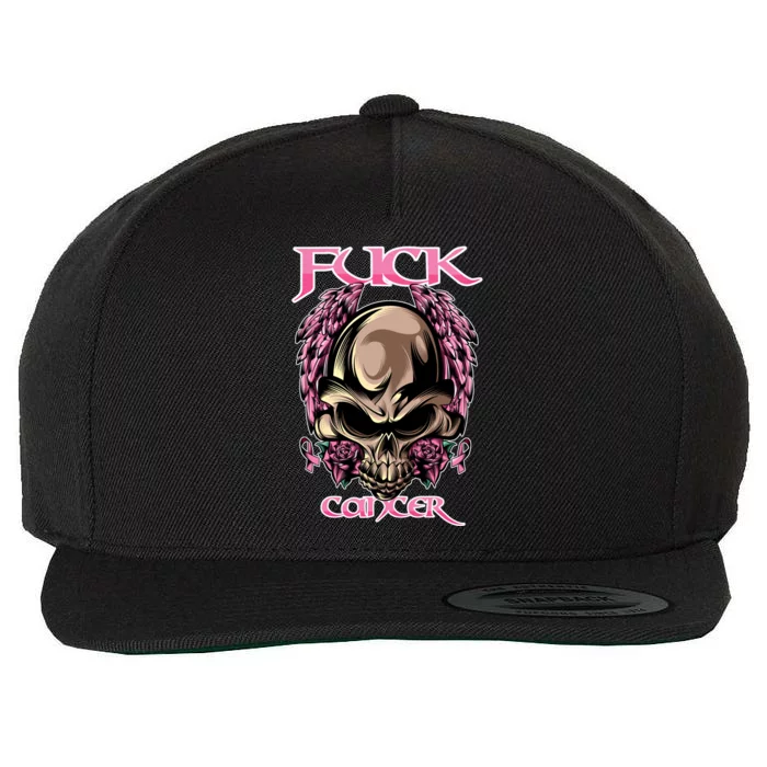 Fuck Cancer Skull And Roses Cancer Survivor Gift Wool Snapback Cap