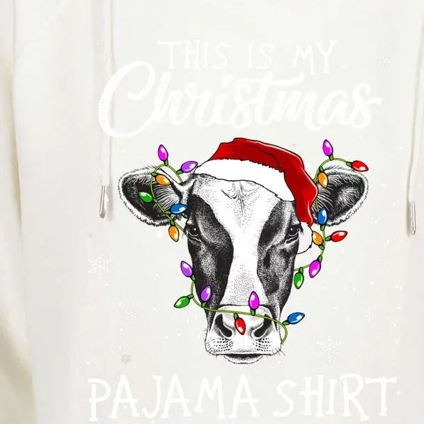 Funny Cow Santa Hats Xmas Trees This Is My Christmas Pajama Gift Womens Funnel Neck Pullover Hood