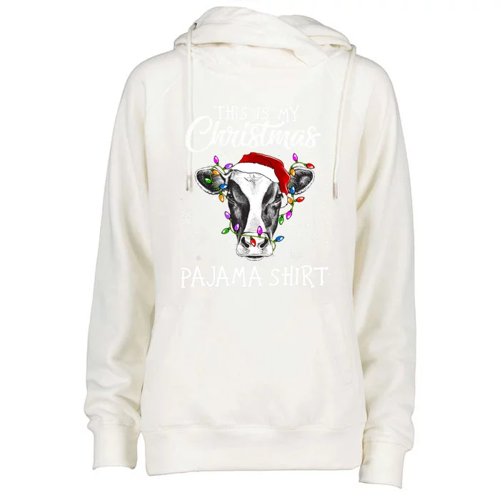 Funny Cow Santa Hats Xmas Trees This Is My Christmas Pajama Gift Womens Funnel Neck Pullover Hood