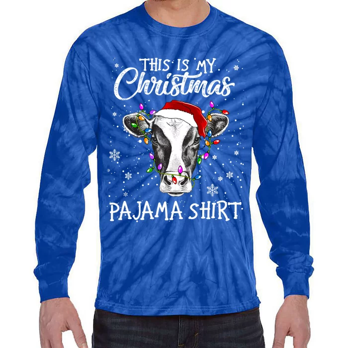 Funny Cow Santa Hats Xmas Trees This Is My Christmas Pajama Gift Tie-Dye Long Sleeve Shirt