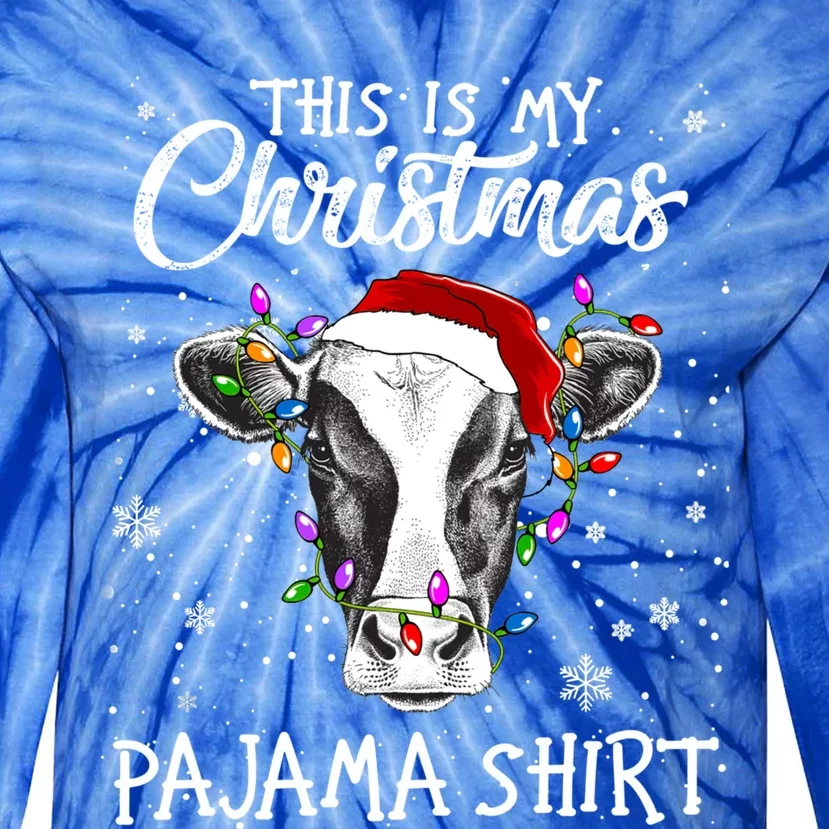 Funny Cow Santa Hats Xmas Trees This Is My Christmas Pajama Gift Tie-Dye Long Sleeve Shirt