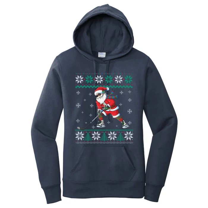 Funny Cute Santa Claus Christmas Ice Hockey Great Gift Women's Pullover Hoodie