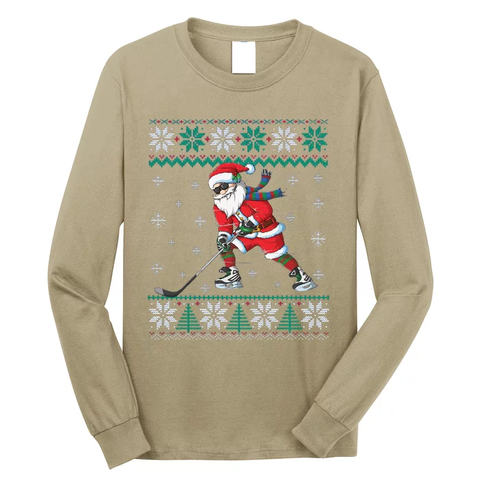 Funny Cute Santa Claus Christmas Ice Hockey Great Gift Long Sleeve Shirt