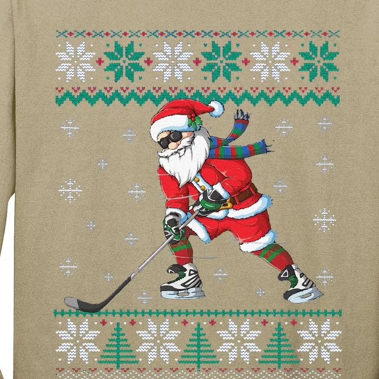 Funny Cute Santa Claus Christmas Ice Hockey Great Gift Tall Long Sleeve T-Shirt