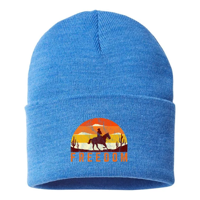 Freedom Cow Sunset Country Rodeo Horse Retro Vintage Gift Sustainable Knit Beanie