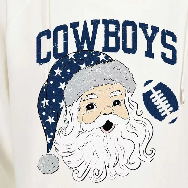 Funny Cowboys Santa Football Football Lover Gift Christmas Santa Football Xmas Womens Funnel Neck Pullover Hood