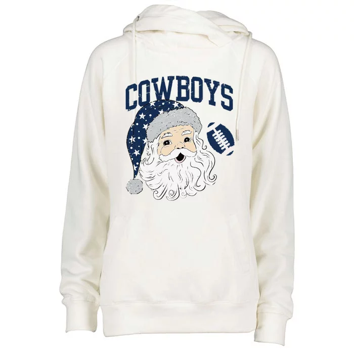 Funny Cowboys Santa Football Football Lover Gift Christmas Santa Football Xmas Womens Funnel Neck Pullover Hood