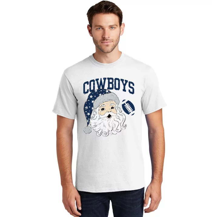 Funny Cowboys Santa Football Football Lover Gift Christmas Santa Football Xmas Tall T-Shirt