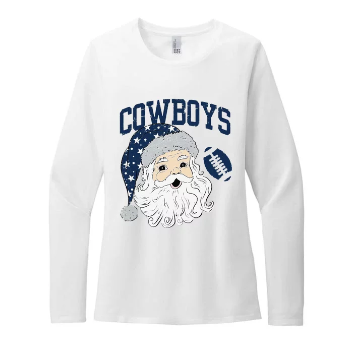 Funny Cowboys Santa Football Football Lover Gift Christmas Santa Football Xmas Womens CVC Long Sleeve Shirt