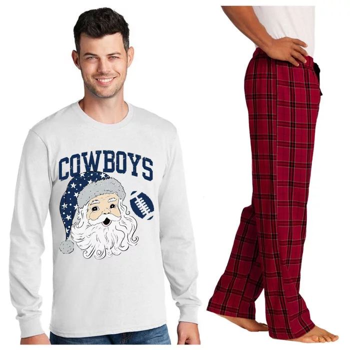 Funny Cowboys Santa Football Football Lover Gift Christmas Santa Football Xmas Long Sleeve Pajama Set