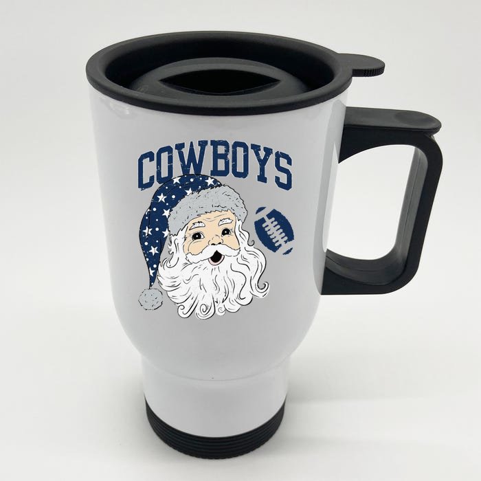 Funny Cowboys Santa Football Football Lover Gift Christmas Santa Football Xmas Front & Back Stainless Steel Travel Mug