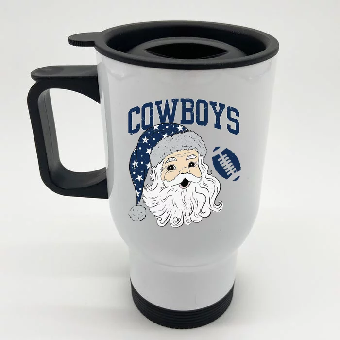 Funny Cowboys Santa Football Football Lover Gift Christmas Santa Football Xmas Front & Back Stainless Steel Travel Mug