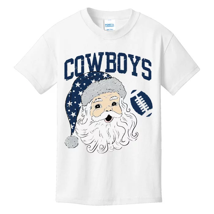 Funny Cowboys Santa Football Football Lover Gift Christmas Santa Football Xmas Kids T-Shirt